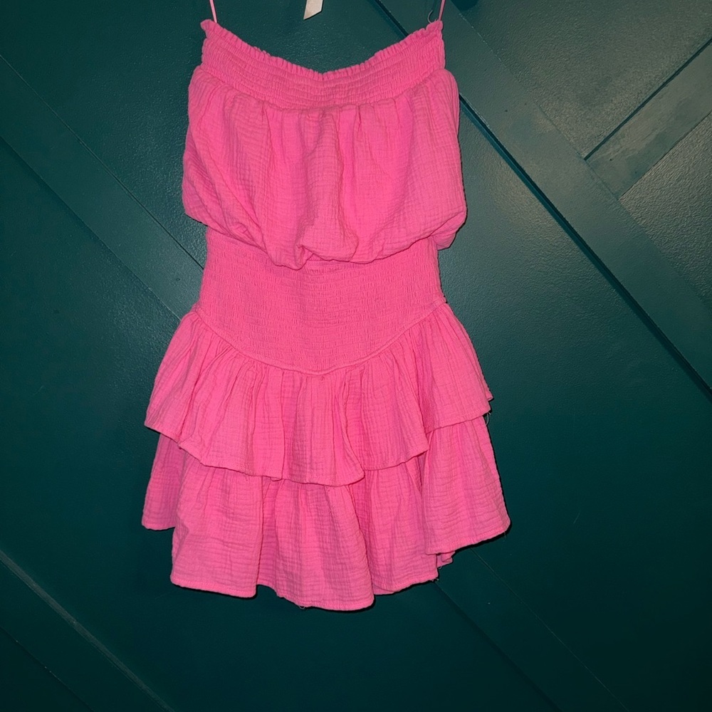 Women's Backless Ruffle Mini Dress - Pink - Picture 2 of 4